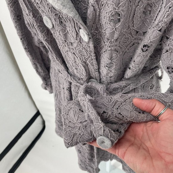 Anthropologie Hazel Lace Sweater Coat Jacket Belted Gray Medium M - Picture 5 of 16